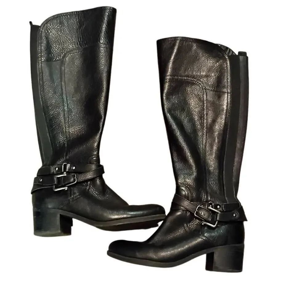 Marc Fisher Kacee Riding Boots Women's Size 8 Leather Equestrian Stretch Calf